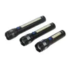 Three black flashlights are displayed side by side with blue button LED light strips Item Picture
